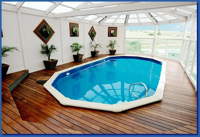 Paperbark freshwater pool, indoors with deck